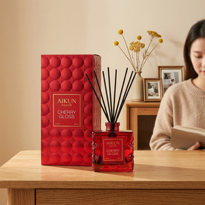 Aikun Embossed Rigid Box Square Red Glass Bottle 200ml High Concentration Long Lasting <b>Reed</b> <b>Diffuser</b> Set For Holiday Gift Shop - Product Image 1