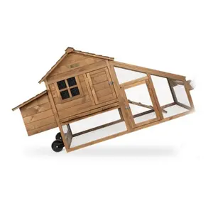 Wholesale Fir Wood Hen House Mobile Chicken Coop With Wheels 2 Doors Nest Box And Removable Tray