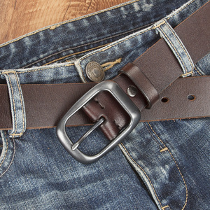 Cinturón de Cuero Genuino Personalizado, Hebilla de Color Sólido, Rectangular, de Hierro, Casual, para Hombre, Moldeado en una Sola Pieza, Duradero - Product Image 2