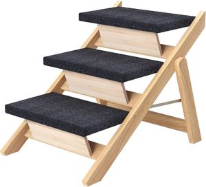 Pet Stairs/<strong>Steps</strong>, Medium <strong>Dogs</strong> <strong>Steps</strong> for High <strong>Beds</strong>, Sofa, Car, 2-in-1 Foldable Wood <strong>Dog</strong> Ramp with Non-Slip Pads, Safety, Durable - Product Image 1