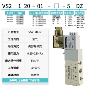 โซลินอยด์วาล์ว Pneulead Vs2120 02 ขนาด 24V 5 ทาง 2 ตำแหน่ง วาล์วควบคุมลมแบบนิวแมติก - Product Image 1