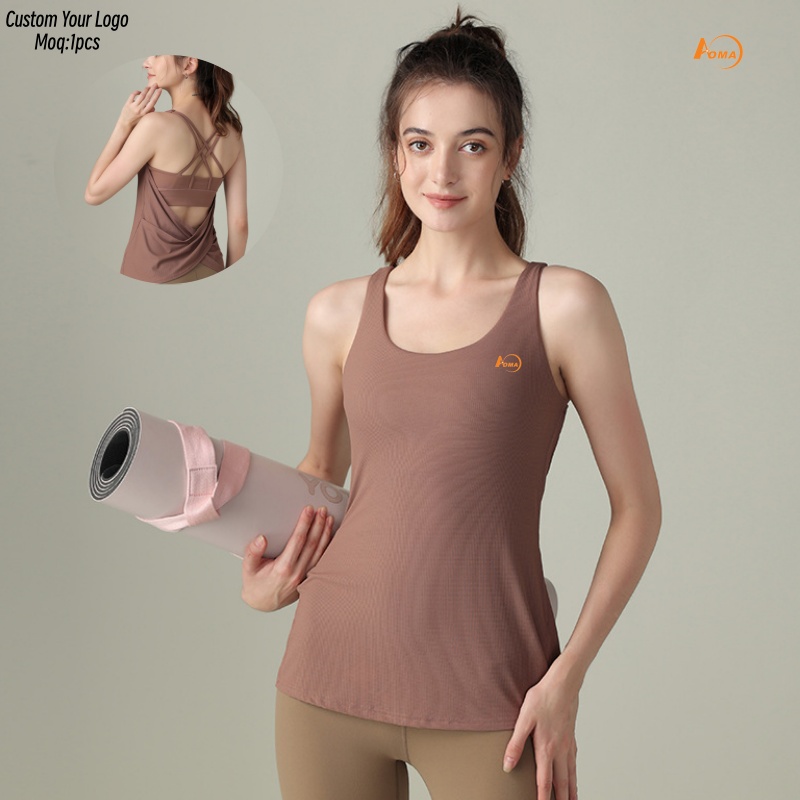 Aoyema Women Sportswear Loose Fit High Elastic Skin-feeling Yoga Clothing Top Running Fitness Cross-border Chest Pad Yoga Vest