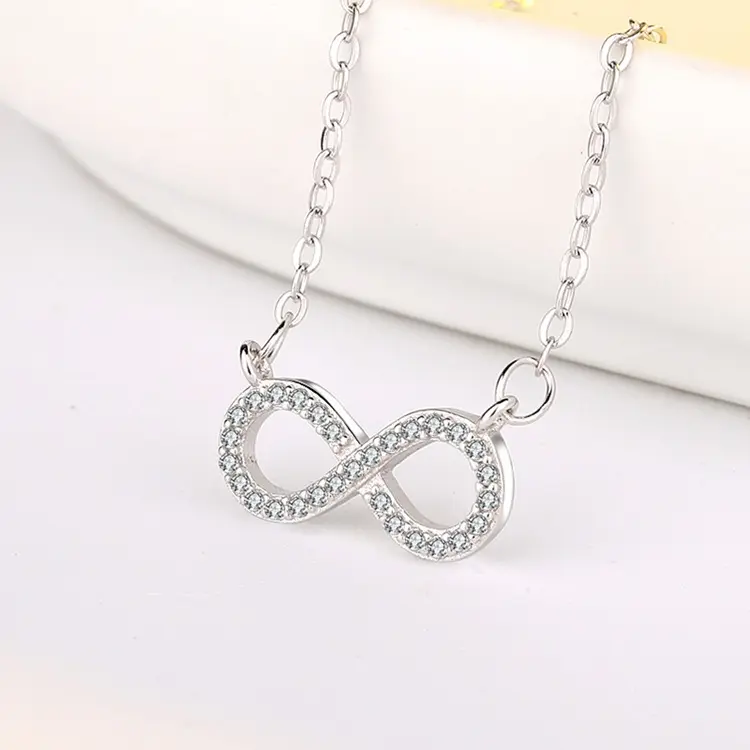 Love Forever Simple Design 925 Sterling Silver CZ Diamond Infinity Necklace Women's Jewelry