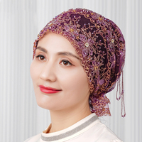Pañuelos étnicos musulmanes para mujer, pañuelo para la cabeza, sombrero interior, Hijabs, envolturas árabes para la cabeza, gorro turbante con diamantes de imitación, gorro con encaje