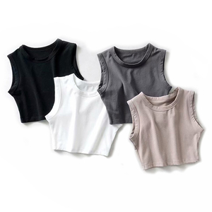 TKAN745, camisetas sin mangas de Fitness para mujer, Jersey informal de algodón, Top corto liso, bordado de cuentas transpirable, encaje de lentejuelas para deportes - Product Image 2