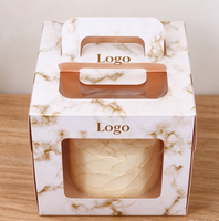 Boîte à gâteau personnalisée, nouveau design, biodégradable, qualité alimentaire, papier marbré or champagne, poignée, fenêtre transparente
