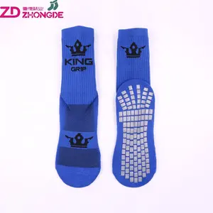Custom Design Navy Blue Ribben Ademend Mesh Culf Anti-Slip Voetbal Grip Sokken