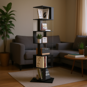 Estantería giratoria acrílica de 6 niveles, estantería de suelo simple y moderna para sala de estar, muebles para el hogar - Product Image 2