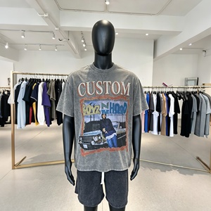 T-shirt surdimensionné gris délavé pour homme, 100 % coton, personnalisé, avec broderie de lettres en strass et sérigraphie graphique de <span class=keywords><strong>film</strong></span> - Product Image 1