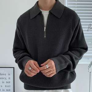 Suéter de punto de Color sólido versión coreana, chaqueta de suéter con cremallera a la moda, Tops informales de manga larga con solapa para hombre, 2017 - Product Image 1