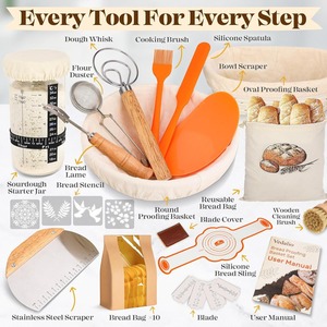 37piece bread proofing basket <b>set</b> bread <b>baking</b> supplies natural rattan oil brush flour duster dough shaping knife kit - Product Image 3
