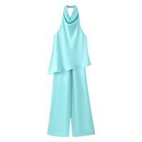 UNIZERA 2026 Nouvelle Collection Été – Combinaison Élégante et Tendance en Satin Superposé, Dos Nu, Col Halter, Jambes Larges 8562372