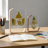 Cadre photo en acrylique transparent double face fait main avec fleurs pressées, cadre photo en forme de L pour affichage de photos sur le bureau