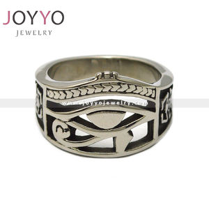 Roestvrijstalen Cluster Ringen Vintage Egyptische Sieraden Zilver Gegraveerd Holle Ammon Oog Vingerring - Product Image 1