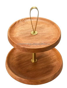 Best Quality Wooden 2 Tier Cake <b>Sweet</b> Serving Stand With Top Metal Lid And Metallic Bell Designed Base For <b>Christmas</b> Celebration - Product Image 3