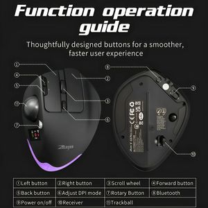 Souris de jeu ZELOTES F-33 Pro avec trackball, taux de polling de 1000 Hz, sans fil tri-mode, RGB, 8000 DPI, programmable, <span class=keywords><strong>MMO</strong></span>, RTS, ergonomique - Product Image 5