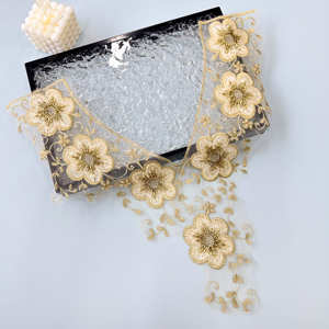 Parche de cuello de encaje floral con cuentas doradas <span class=keywords><strong>para</strong></span> vestido, apliques de escote bordados <span class=keywords><strong>para</strong></span> vestido de novia, Aso Ebi,Kaftan, decoración DIY - Product Image 5