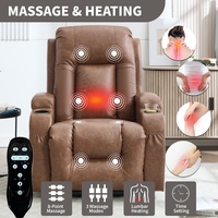 Fauteuil inclinable robuste en similicuir marron avec moteur unique, capacité de 350 lb, port USB, porte-gobelets, dossier haut, massage et chauffage
