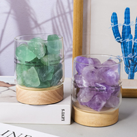 Lampe d'aromathérapie en cristal naturel brut avec base en bois, 3 couleurs de lumière, veilleuse en verre – Vente en gros