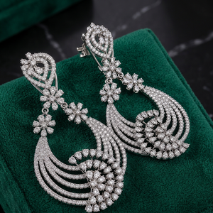 Boucles d'oreilles pendantes florales de créateur en argent sterling 925 avec diamants CVD de laboratoire 8-9 carats, bijoux de luxe en gros - Product Image 1