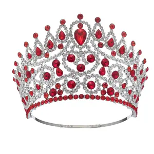 Desfile de belleza europeo y americano de lujo, coronas de Reina, gran Cristal, diamantes de imitación, desfile de belleza, corona redonda