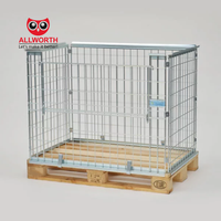 Conteneur en métal pliable robuste pour entrepôt, avec couvercle, en treillis métallique