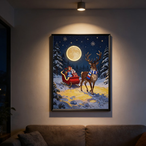 Impression lumineuse néon pour les fêtes de Noël, art mural LED sur toile, impression LED, cloche de Noël rustique encadrée pour la décoration - Product Image 2