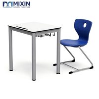 Nouvelle conception de bureau d'étudiant individuel avec chaise pour salles de classe, en PVC, métal et bois, pour salle d'étude scolaire
