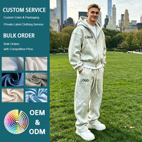Ensemble de survêtement 2 pièces pour homme, prix d'usine, logo personnalisé, couleur unie, molleton épais doublé polaire, sweat à capuche zippé et pantalon de survêtement large