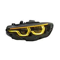 Faro Delantero SJC para BMW Serie 4 F32 M3 M4 F8X F80 F82 2013-2017 V3 Estilo Ikon Shadow Line, Tricolor Amarillo, Blanco y Ámbar