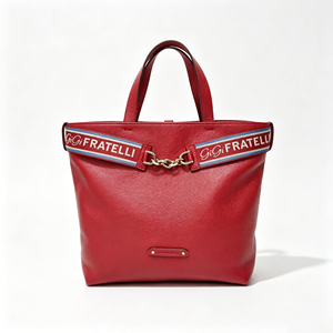 <b>Red</b> Pebbled Leather Tote Bag, Top Handle Webbing Chain Decor Adjustable Strap Daily Single Shoulder <b>Handbag</b> - Product Image 3
