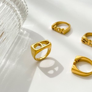 Wholesale 18K <strong>Gold</strong> Plated Stainless Steel Women's <strong>Rings</strong> Trendy Irregular <strong>DAD</strong> MOM D <strong>Rings</strong> with Hollow Two Holes for Gift - Product Image 3