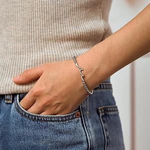 Pulsera Hecha a Mano para Mujer, con Cuentas <span class=keywords><strong>de</strong></span> Acero Inoxidable Plateadas, Colgante <span class=keywords><strong>de</strong></span> Onda, Cierre <span class=keywords><strong>de</strong></span> Langosta Ajustable, Ideal para Cumpleaños o Playa - Product Image 2