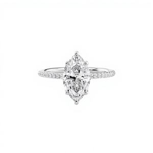 Bague de fiançailles solitaire en diamant de laboratoire taille marquise avec bande pavée en argent sterling 925 massif - Product Image 1