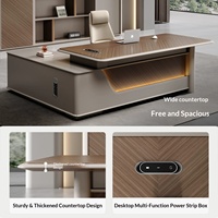 Conjunto de Silla de Oficina Ejecutiva de Lujo Ligero, Estilo Empresarial para Presidente/Gerente, Muebles Modernos de Madera con Luz LED y Diseño Chevron