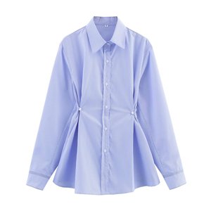 Camisa de Moda para Mujer, Nueva Colección de Primavera, con Botones Decorativos en la Cintura, Manga Larga, Color Sólido - Product Image 5