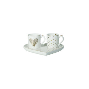 My Love Striped Coffee Cups And Tray Set Of 2 Ceramic <b>Mugs</b> With <b>Gold</b> Hearts For Couples - Product Image 1