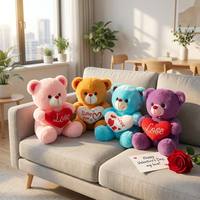 Ensemble d'ours en peluche personnalisés en forme de cœur - Animaux en peluche doux de qualité supérieure - Cadeaux romantiques en gros pour anniversaire et Saint-Valentin