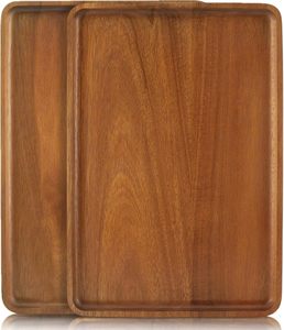 Bandejas de Servir Rectangulares de Madera de Acacia Maciza de 16 * 12 Pulgadas, Tablas de Madera Natural para Bar, Café y Fiestas - Product Image 1
