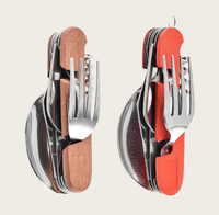 Couteaux de poche en gros 5 en 1 Couteau de survie multifonctionnel Couteau pliant en bois avec cuillère et fourchette