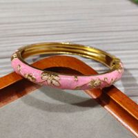 Bracelet jonc vintage ethnique en émail cloisonné coloré à effet goutte d'huile, avec fermoir à pression en alliage plaqué or, bijoux pour femme, cadeau