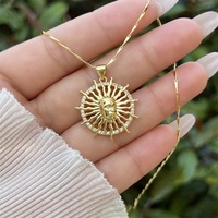 Collier soleil plaqué or 18 carats avec zircons multiples, style couple, classique et minimaliste