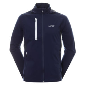 Veste coupe-vent softshell à double fermeture éclair pour hommes à séchage rapide pour le golf et la course à pied col montant avec logo avant Position - Product Image 4