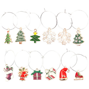 Christmas Wine Glass Ornament Set Metal Ring Round Shape For Party Table Decorations Wholesale - Product Image 2