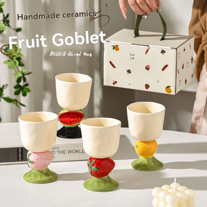 Tasse à café en porcelaine peinte à la main en forme de fruits mignons, capacité 180 ml, motif pastèque et fraise, idéale comme cadeau de Noël - Product Image 2