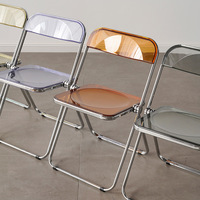 Chaise pliante en acrylique transparente empilable pour événements, avec structure en métal chromé, idéale pour mariages, banquets, hôtels, vente en gros