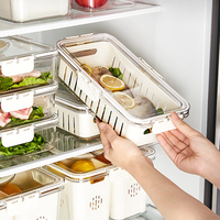 Conteneur de stockage alimentaire hermétique en gros, organisateur de réfrigérateur à 2/3/4 sections, boîte de conservation des aliments frais en PET avec couvercle