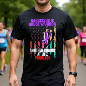 Camiseta de manga corta unisex con cuello redondo y estampado digital, diseño de concienciación sobre el abuso narcisista, para caminatas y eventos deportivos - Product Image 3