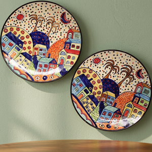 Handmade Ceramic Round Bohemian Design Decorative Plate 300mm Diameter Easy Use Washable Durable Premium Quality <b>Table</b> Art Dish - Product Image 1