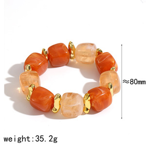 Retro Resin Bracelet <b>Bangle</b> <b>Set</b> Acrylic Lucite Jewelry Women's Geometric Round Design Light Luxury Fashion Jewelry <b>Set</b> - Product Image 4